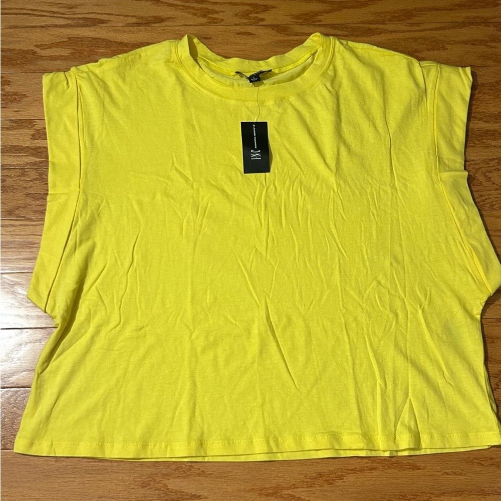 INC International Concepts Yellow Muscle Tee Boxy Relaxed
